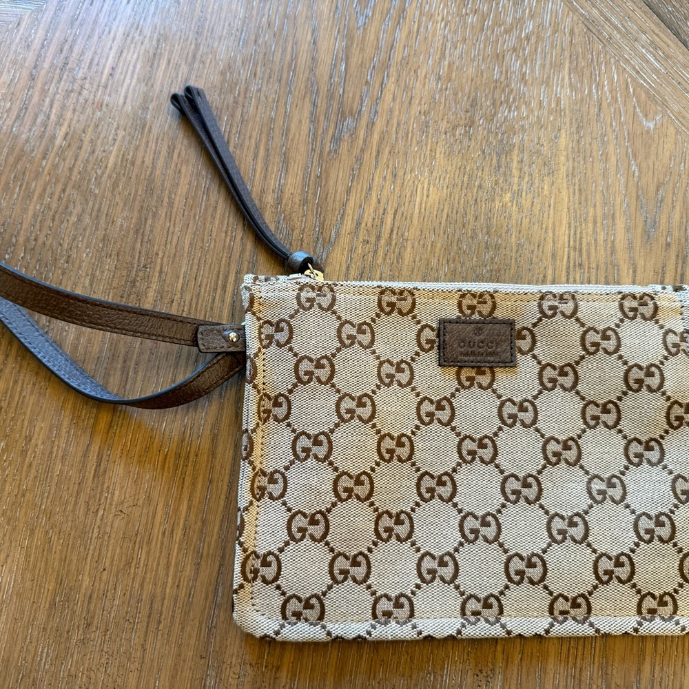 Gucci Tan and Brown Monogram Clutch